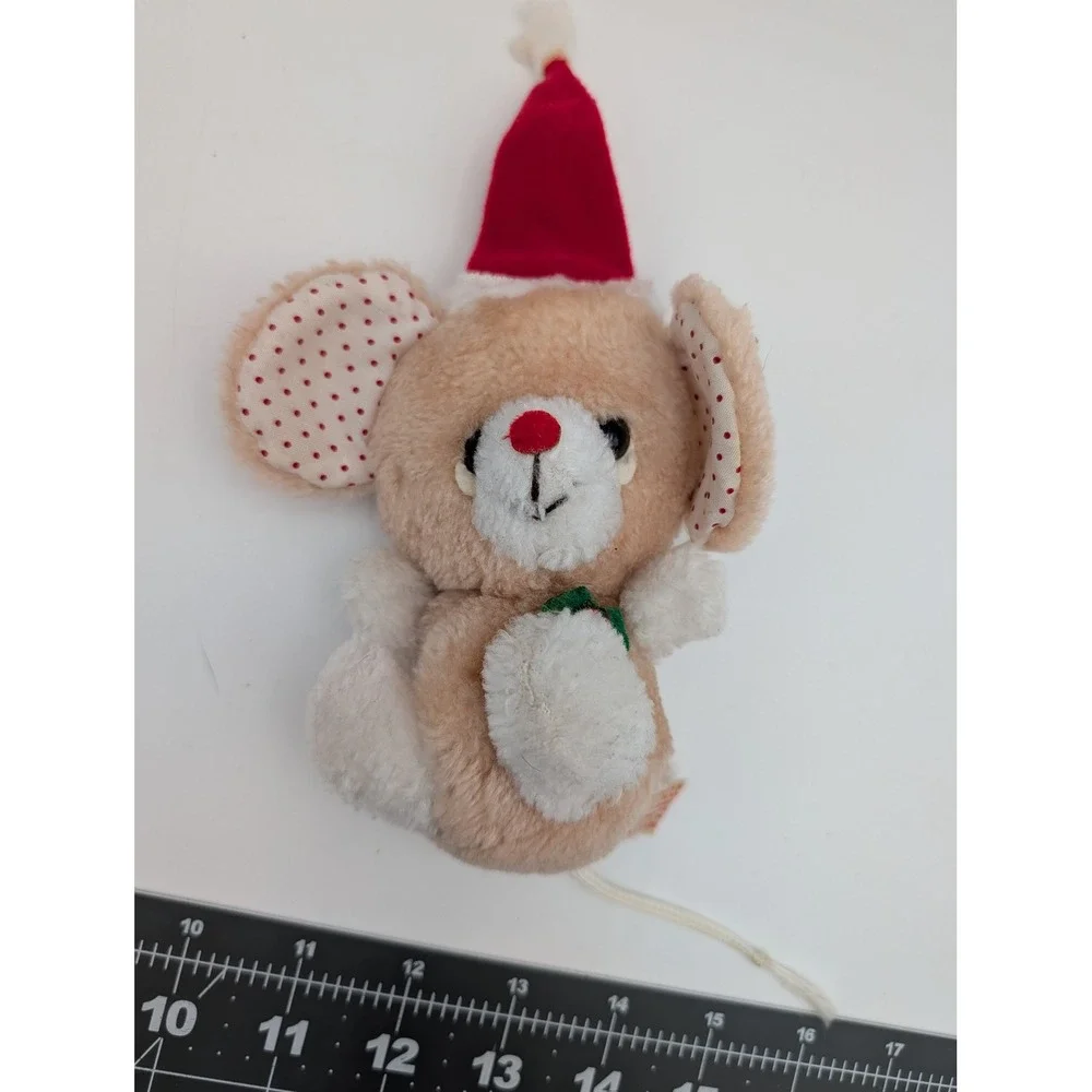 Russ Berrie Plush Mouse Tan Christmas Santa‎ Hat Polka Dot Ears Stuffed Animal